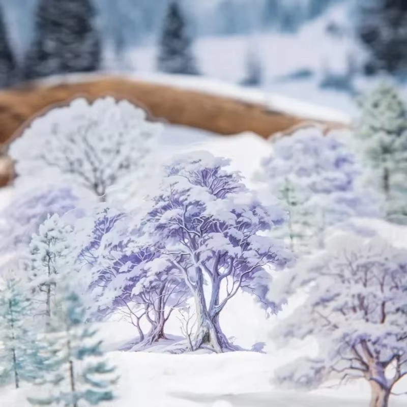 20 Stück PET-Aufkleber mit Winterbaum und Schneelandschaft Motiv, Multicolor, B: 141 mm x H: 90 mm - Bild 1