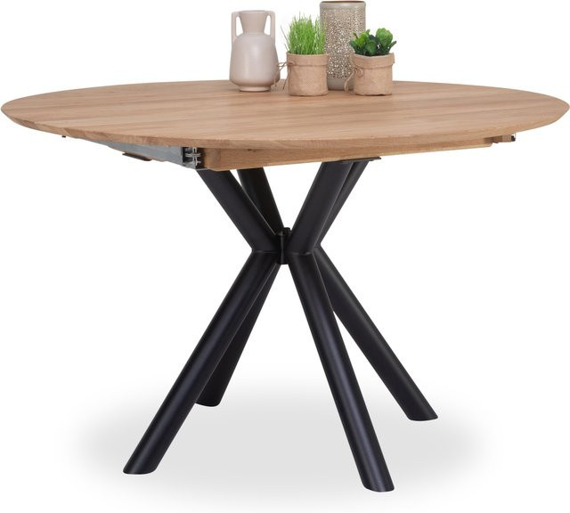 Esstisch HARPER FERMONY aus Wildeiche massiv in Braun, ausziehbar mit X-Frame aus Metall - Bild 1