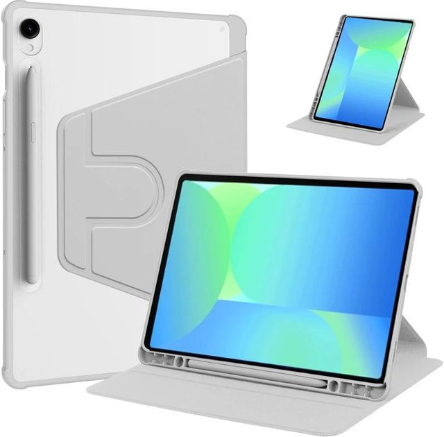 Samsung Galaxy Tab S10 FE 10,9 Zoll Hülle mit Stifthalter, Drehbare Schutzhülle für Tab S9 FE 10,9 Zoll, Farbe: Weiß - Bild 1