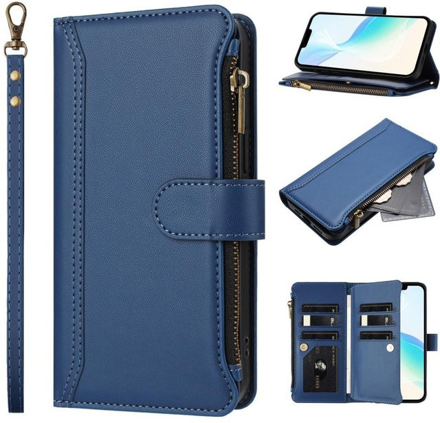 Xiaomi Leder-Handyhülle mit Reißverschluss und Kartensteckplatz für Poco X8 Pro Max X7 X6 X5 X4 X3 Pro GT NFC Neo in Blau - Bild 1