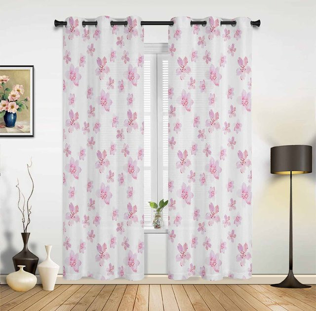 Super Six Fenster Vorhang mit rosa Aquarell Kirschblüten Design, semi-transparent, Breite: 135 cm, Höhe: 135 cm - Bild 1
