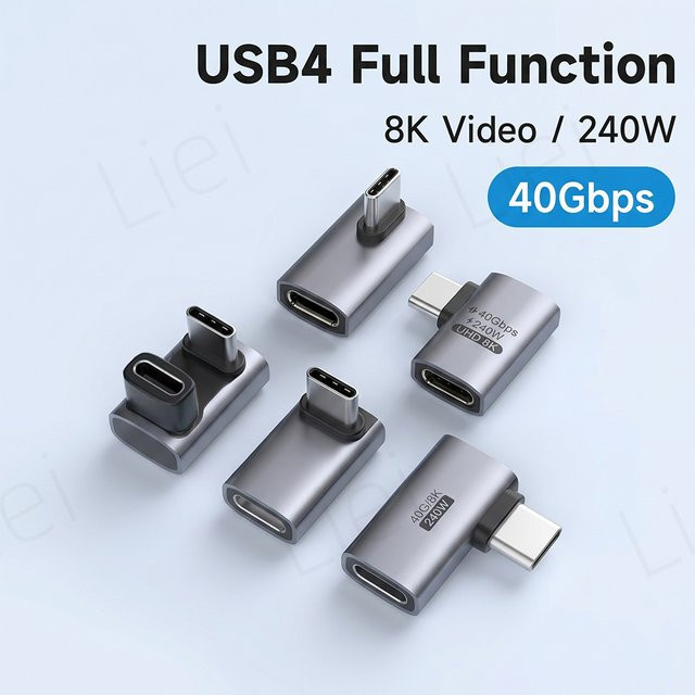 LIEI USB-C zu C Adapter mit 90-Grad-Winkel, USB4 und Thunderbolt 4/3 Unterstützung, 40Gbps und 8K 60Hz Konverter für MacBook, Handy und Tablet - Bild 1