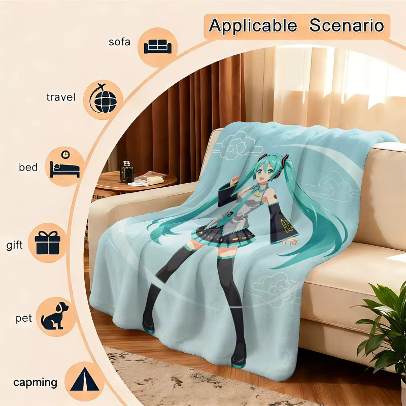 Hatsune Miku Flanell-Decke in Hellblau, weiche Fleece-Decke für Anime-Fans, B/B/H: 150 x 100 x 1 cm - Bild 3