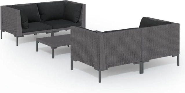 vidaXL 5-tlg Garten-Lounge-Set aus Poly Rattan mit Kissen in Anthrazit - Bild 1