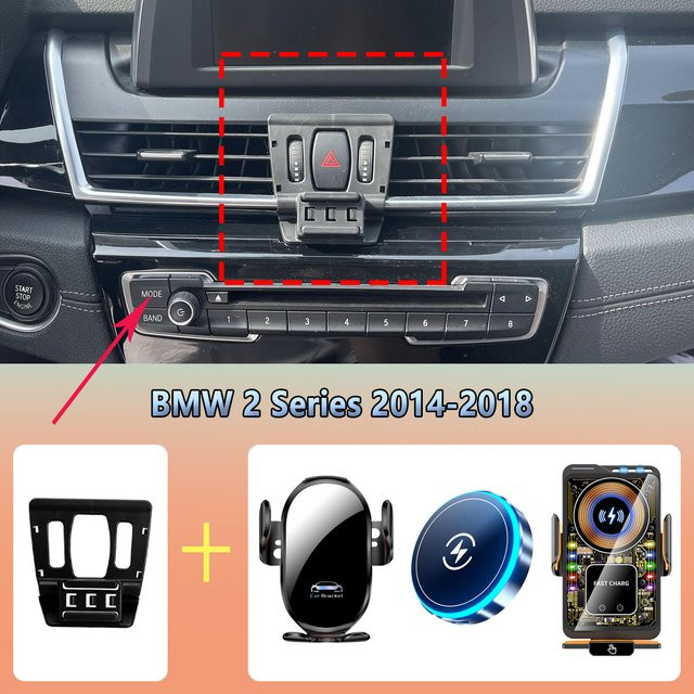 Magnetischer Autotelefonhalter mit kabelloser Ladefunktion für BMW 2er Active Tourer, Schwarz - Bild 1