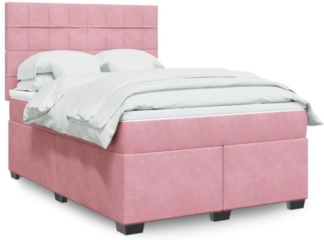 vidaxl Boxspringbett mit Matratze in Rosa und Weiß aus Samt, B/T/H: 160 x 200 x 150,5 cm - Bild 1