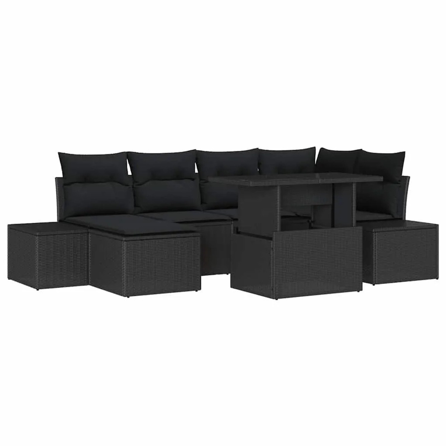 vidaXL Garten-Sofa-Set 7-teilig in Schwarz mit Kissen und Stauraum aus Poly-Rattan und pulverbeschichtetem Stahl - Bild 2