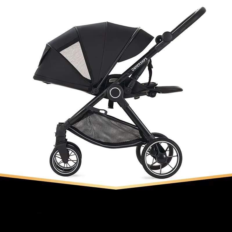 Faltbarer Kombi-Kinderwagen in Schwarz mit Stoßdämpfung und zweiseitiger Sicht für Sitzen oder Liegen - Bild 5