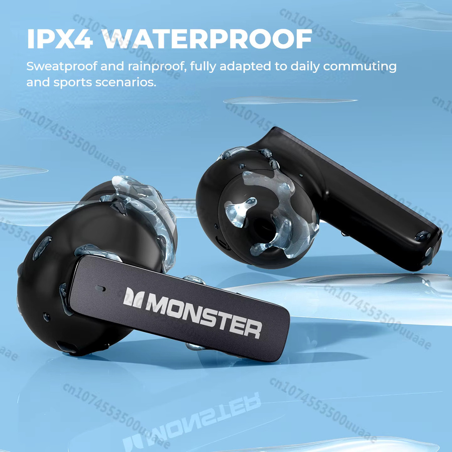 Monster MQT50 Bluetooth 6.0 Sport-Ohrhörer in Schwarz mit tiefem Bass und IPX4 Wasserdichtigkeit als TWS kabellose Kopfhörer - Bild 3