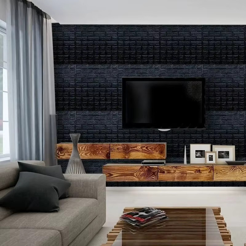 Selbstklebende Tapete in Schwarz mit Ziegelmuster im Industrial-Look, wasserdicht und feuchtigkeitsbeständig für Wohnzimmer und Schlafzimmer - Bild 5
