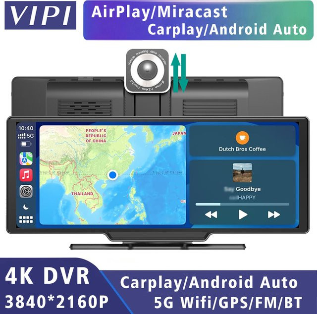 MYOLSD Dash Cam 4K UHD Rückspiegel Dashcam mit Android Auto, Apple CarPlay, GPS und 5G WIFI in Schwarz - Bild 1