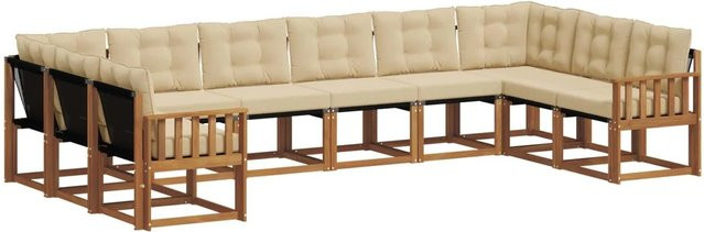 vidaXL Outdoor-Sofagarnitur aus Akazienholz mit Textilene und Kissen, 10-teiliges Set, Natur und Beige - Bild 1