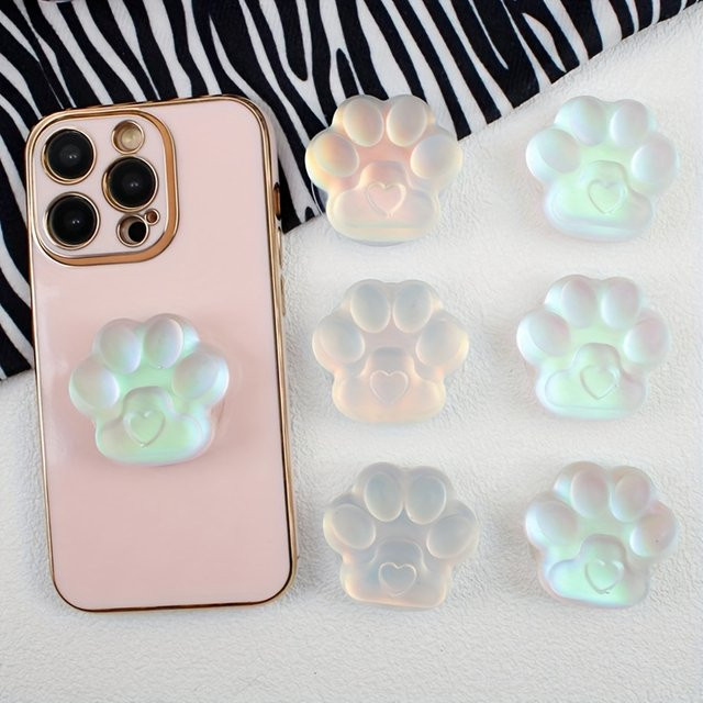 OULLX Faltbarer Telefonständer mit Katzenpfote und Liebesherz in Pink und Transparent, Fingerringhalter aus ABS mit klebriger Halterung für iPhone, Samsung und Huawei - Bild 1
