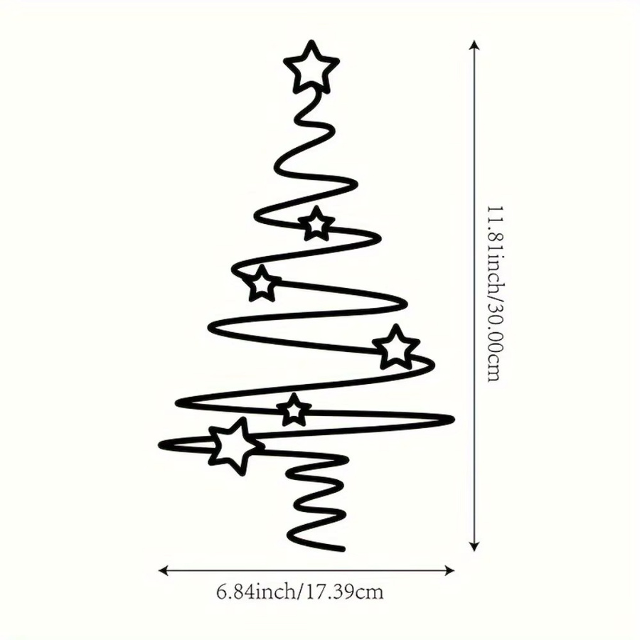 CIFBUY 2D-Weihnachtsbaum-Wandskulptur aus Metall in Schwarz mit floralem Design und Sternen zur Dekoration für Innen und Außen - Bild 2