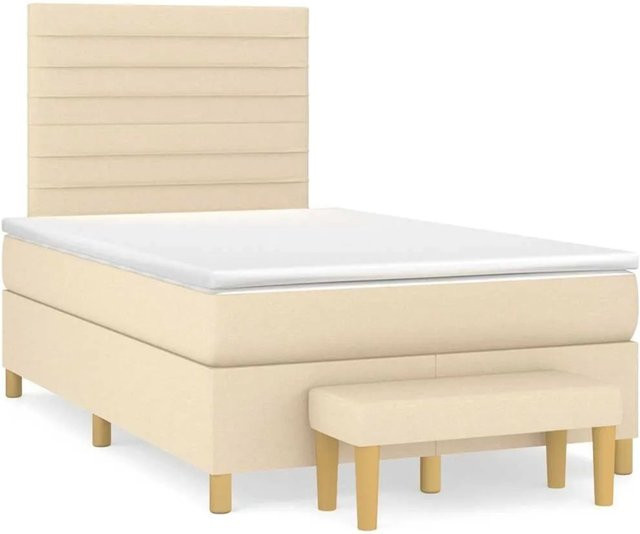 vidaXL Boxspringbett mit Matratze in Creme und Beige, Hybrid-Design mit Taschenfederkern, B/T/H: 120 x 190 x 128 cm - Bild 1