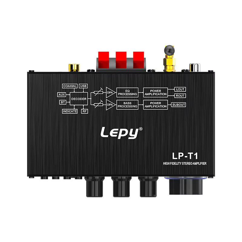 Lepy Stereo Verstärker mit Bluetooth 5.1 und USB in Schwarz, 2.1-Kanal HiFi-Sound mit Super Bass und Fernbedienung - Bild 3