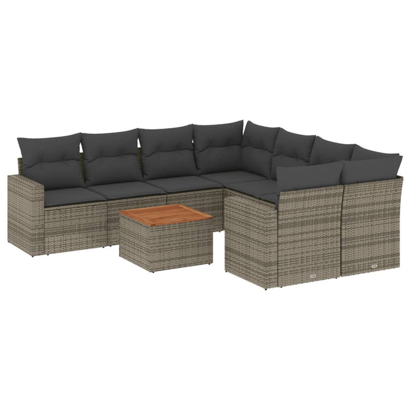 Vidaxl Gartenmöbel-Set aus Polyrattan mit Kissen, 9-teilig, Grau, Modernes Design - Bild 2