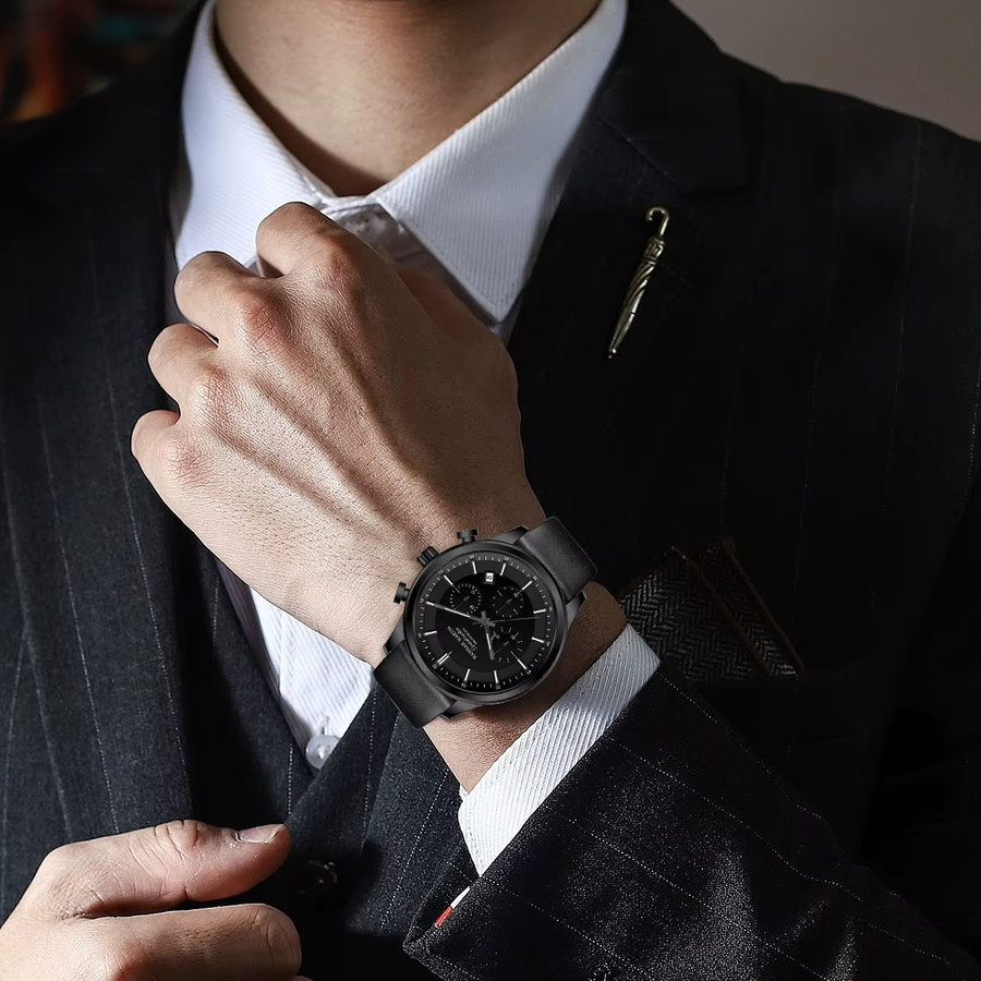 VA VA VOOM Armbanduhr, Quarz, Edelstahl, Leder, Schwarz, Herren - Bild 4