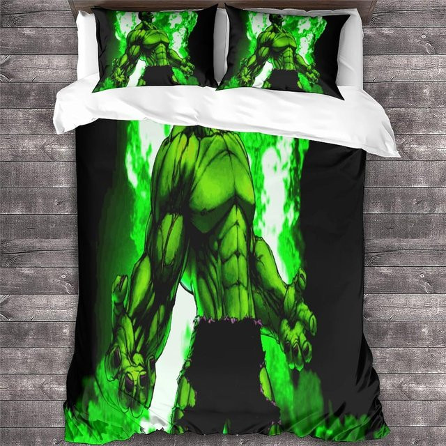 Flylo Hulk Bettwäsche-Set aus Mikrofaser in Grün mit Bettbezug und Kissenbezügen, Breite: 120 cm, Länge: 150 cm - Bild 1