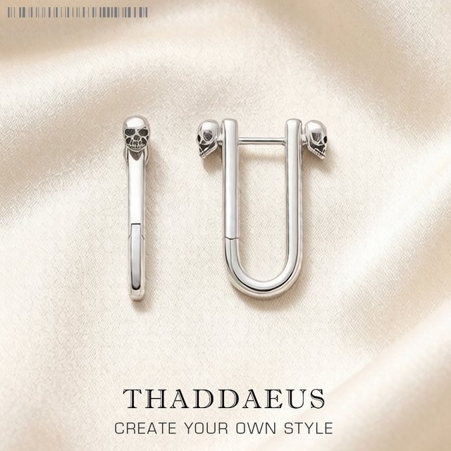 Thaddaeus Creolen-Ohrring, Totenkopf-Motiv, 925 Silber, Unisex - Bild 1