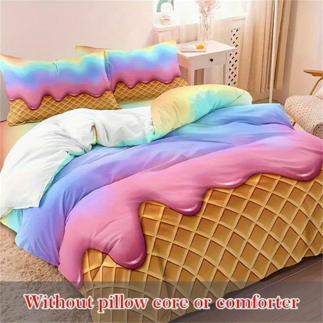 3-teiliges Bettwäsche-Set JMG Household Supplies mit Regenbogen-Eiswaffel-Design, weich und atmungsaktiv, Multicolor, B: 172 cm, L: 218 cm - Bild 1