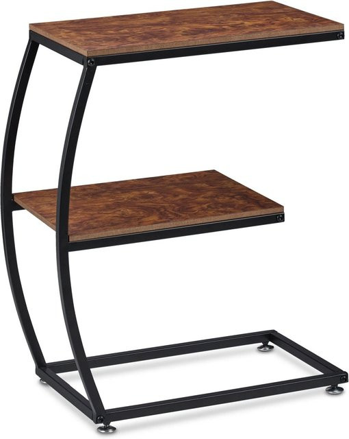 Relaxdays Beistelltisch im Industrial Look aus Metall und MDF mit 2 Ablagen, Braun/Schwarz, B: 57,5 cm, T: 47,5 cm, H: 25 cm - Bild 1