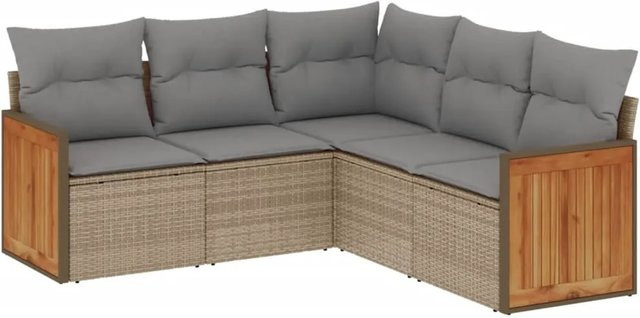 vidaXL 5-tlg Garten-Sofagarnitur in L-Form aus Poly Rattan und Metall, Beige, inklusive UV-beständiger Kissen mit abnehmbaren Bezügen - Bild 1