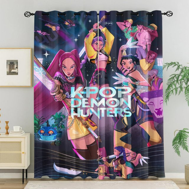 Hasbro Kpop Anime Girls Verdunkelungsvorhänge mit Ösen, 2er-Set, mehrfarbig, lichtblockierend und wärmeisolierend - Bild 1