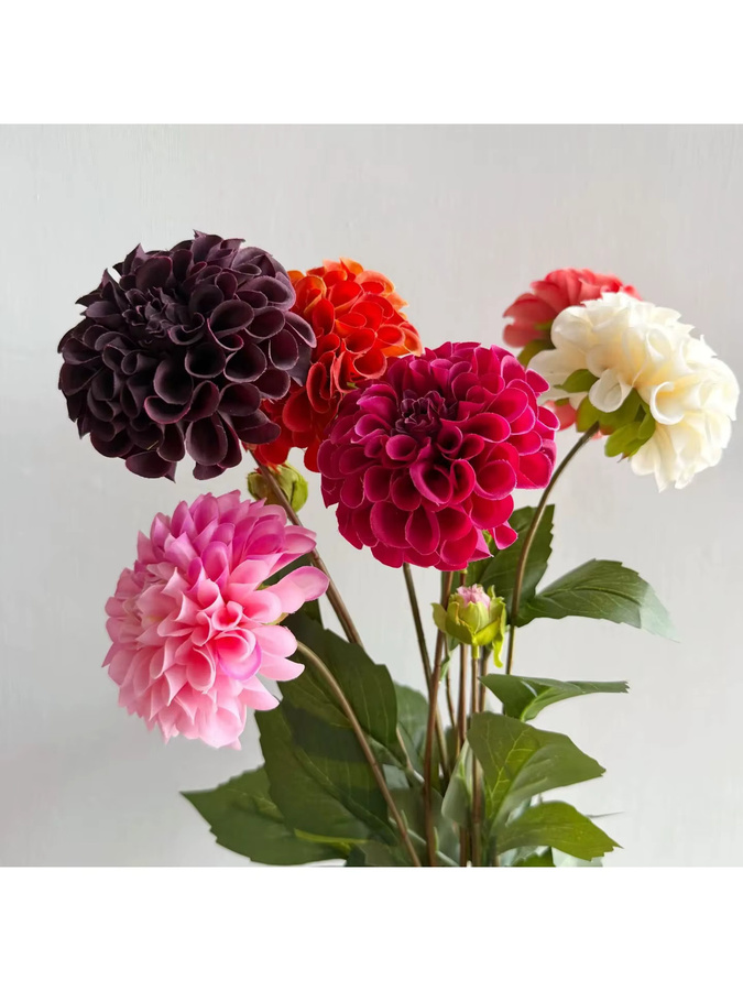 Anlincong Set aus 5 Stück künstliche Dahlien in Rot und Mixed für Hochzeitsdekoration und Blumenschmuck - Bild 2
