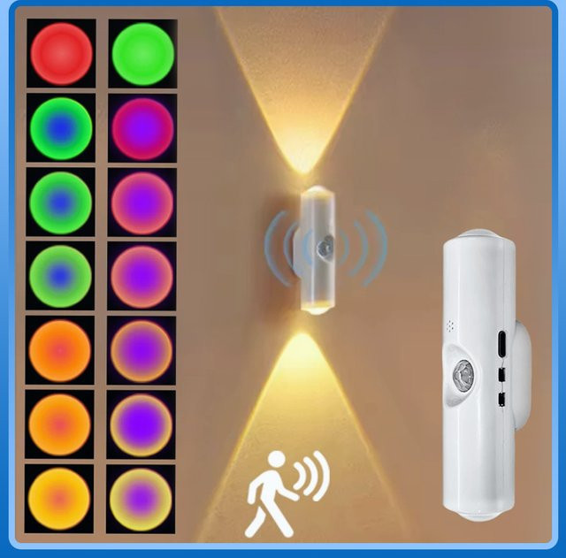 GGBEE LED Bewegungssensor Wandleuchte mit RGB Nachtlicht, wiederaufladbare magnetische Lichtleiste in Weiß und Multicolour für Wohnzimmer, Schlafzimmer, Flur und Treppenhaus - Bild 1