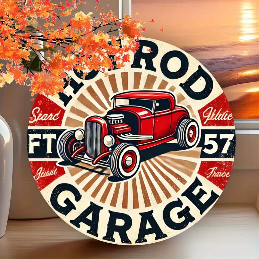 Vintage Hot Rod Garage Schild von Potdemiel aus Eisenfolie, Wandkunst für dein Zuhause, B/H: 20,3 x 20,3 cm - Bild 3