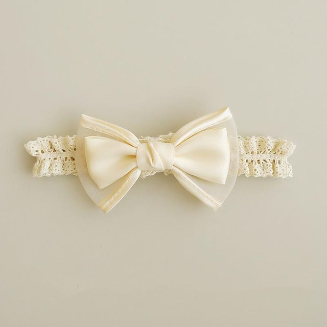 FINEPAT Baby Stirnbänder, Spitze, Blumen, Schleife, beige, Mädchen - Bild 1