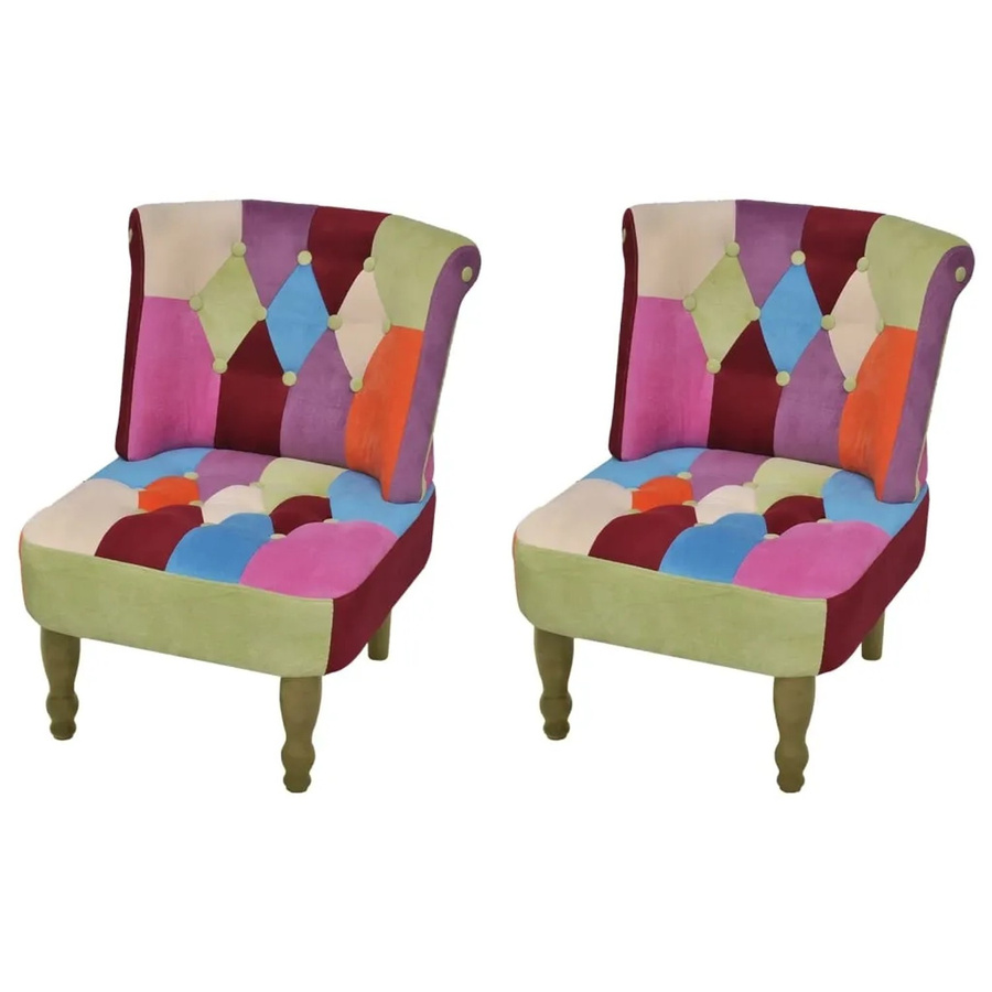 Set aus 2 vidaXL Französischen Stühlen im Patchwork-Design mit Stoffbezug in Multicolour - Bild 2