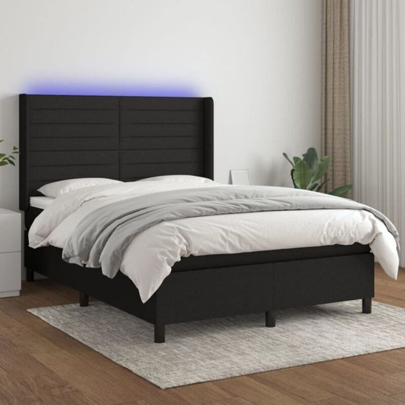 vidaxl Boxspringbett mit Matratze und LED in Schwarz aus Stoff, B/T/H: 140 x 200 x 118 cm - Bild 1