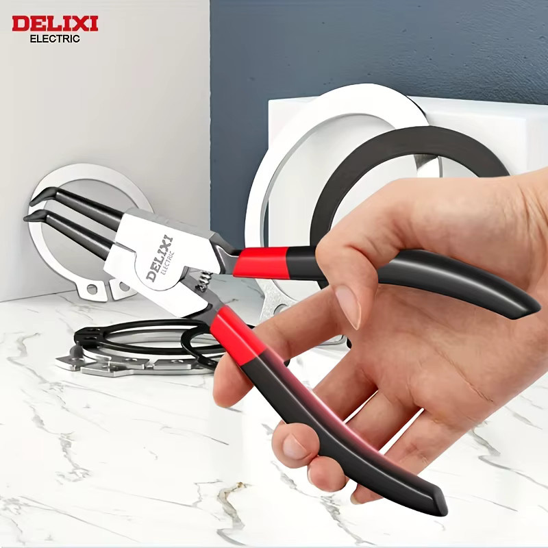 DELIXI ELECTRIC 5-Zoll-Sicherungsringzangen-Set aus Hochkohlenstoffstahl für Innen- und Außensicherungsringe - Bild 2