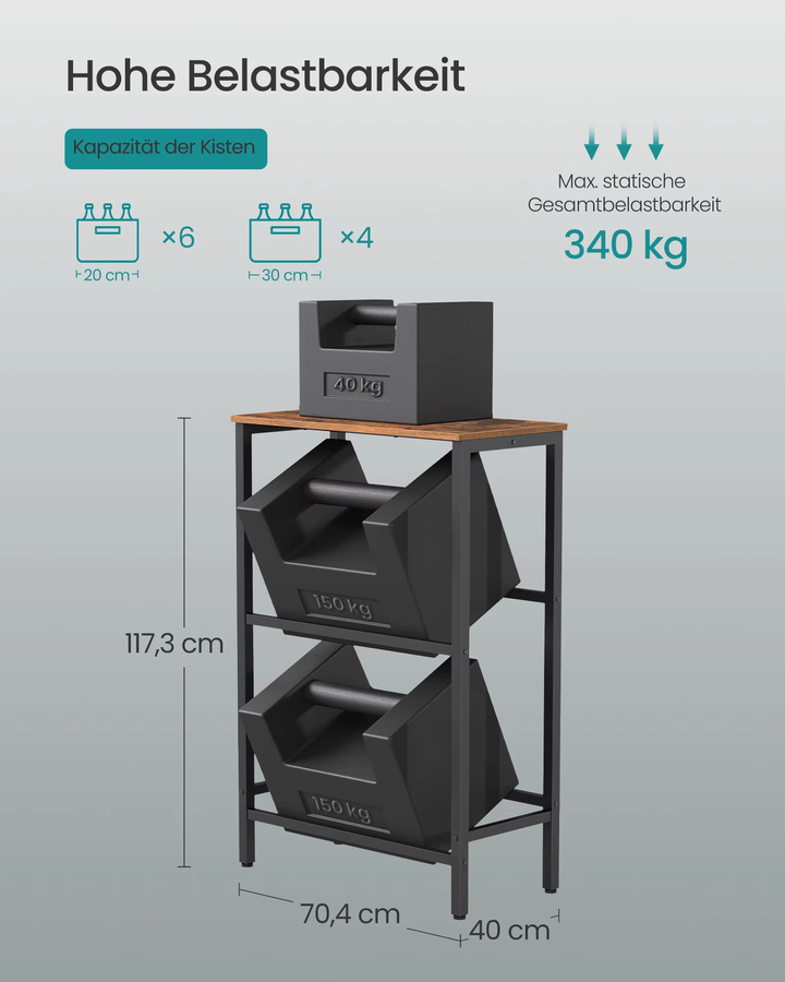 SONGMICS Getränkekistenregal aus Metall mit 2 Ebenen für 4 Kisten, Schwarz/Braun, Belastbarkeit bis 150 kg pro Ebene - Bild 4