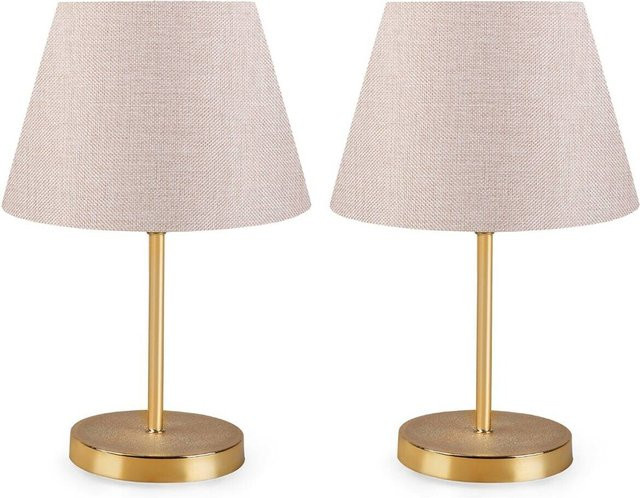 Opviq Tischleuchte in Beige und Creme aus Metall und PVC mit 2 E27 Fassungen, B/H/T: 22 x 37 x 22 cm - Bild 1