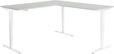 Elektrisch höhenverstellbarer Winkelschreibtisch AERO FLEX mit Memorypanel, T-Fuß, B: 200 cm, T: 200 cm, Farbe: Lichtgrau/Weiß - Bild 1
