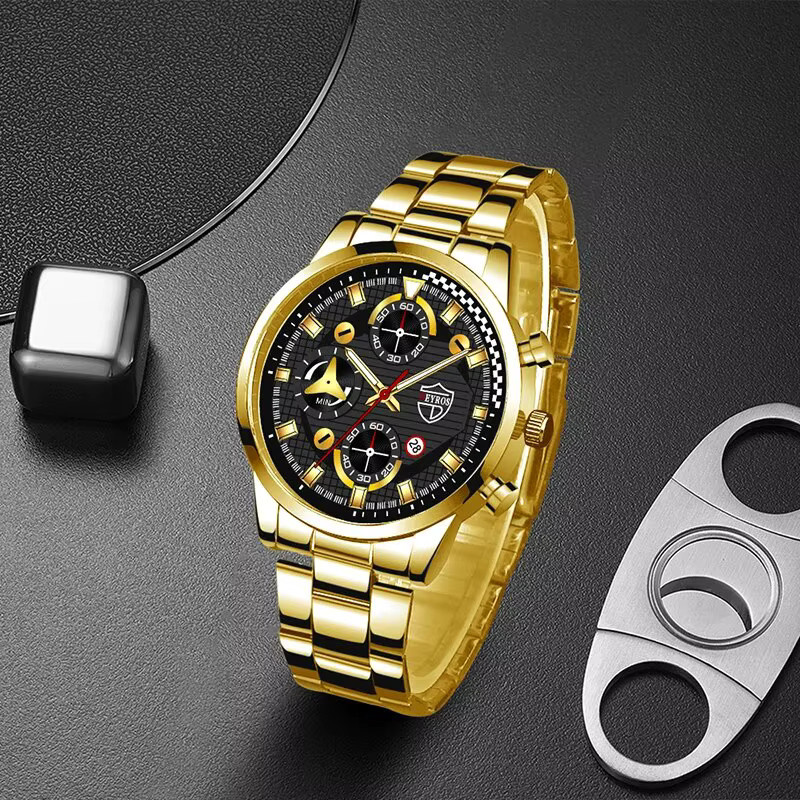 DEYROS Armbanduhr Set, Quarz, Edelstahl, Bicolor, Gold, Schwarz, Herren - Bild 5