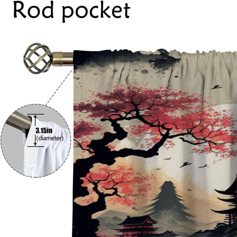 2er-Set Moderne Wohnzimmervorhänge im japanischen Stil mit Halloween-Motiv, halbtransparent, Mehrfarbig, B: 50 cm, H: 70 cm - Bild 2