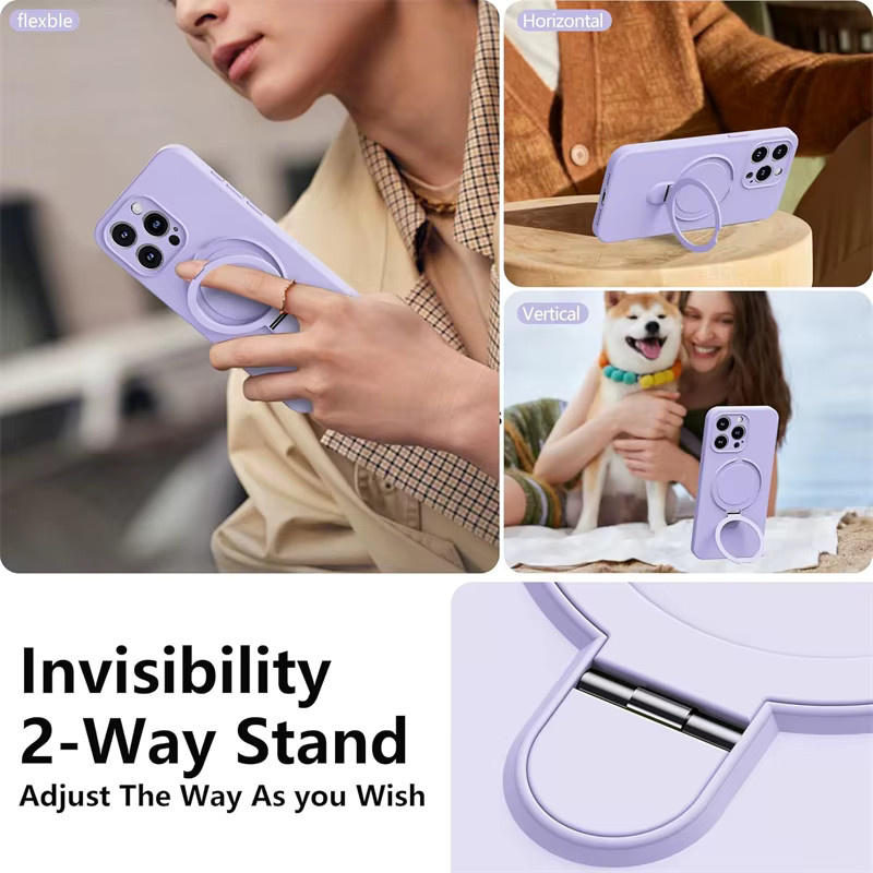 Newteneight Magnetische Klapphalterung aus flüssigem Silikon für MagSafe iPhone 12 bis 17 Pro Max Plus, Farbe: Pink - Bild 2