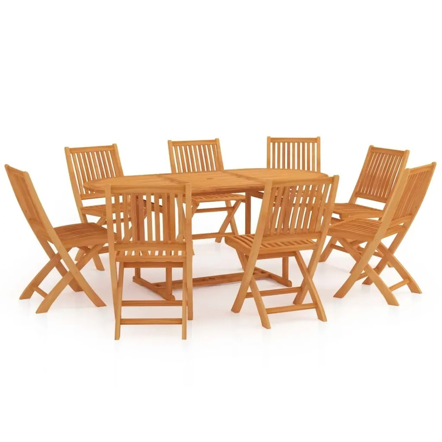 vidaXL Garten-Essgruppe aus Massivholz Teak in Braun, 9-teilig - Bild 2