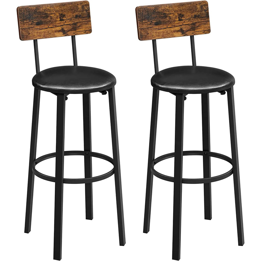 Vasagle Barhocker 2er Set im industriellen Design mit PU-Bezug und Stahlgestell, Braun-Schwarz - Bild 2
