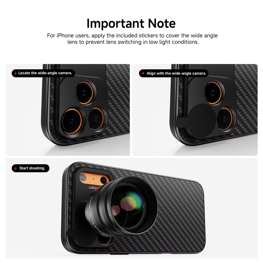 PICKOGEN 2X Telekonverter Set mit Handyhülle für iPhone 15, 16 und 17 Pro Max, 240mm Teleobjektiv, Schwarz - Bild 2