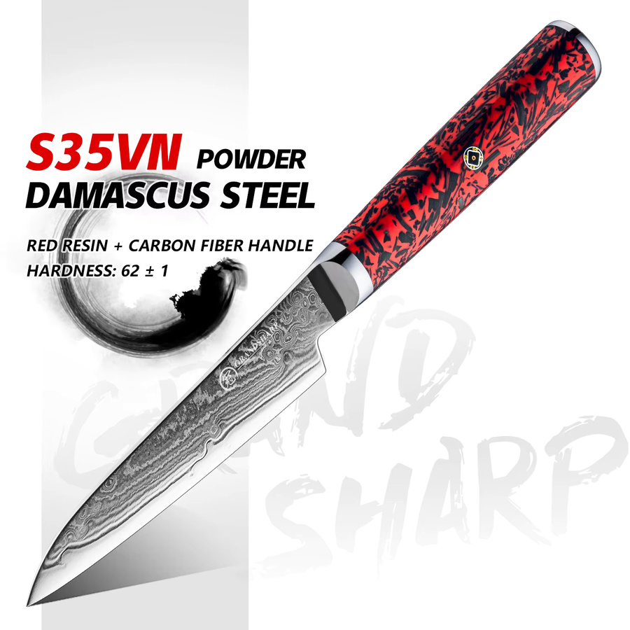 Grandsharp Schälmesser aus 67-lagigem Damaststahl mit S35VN Pulverkern, 9,65 cm - Bild 2