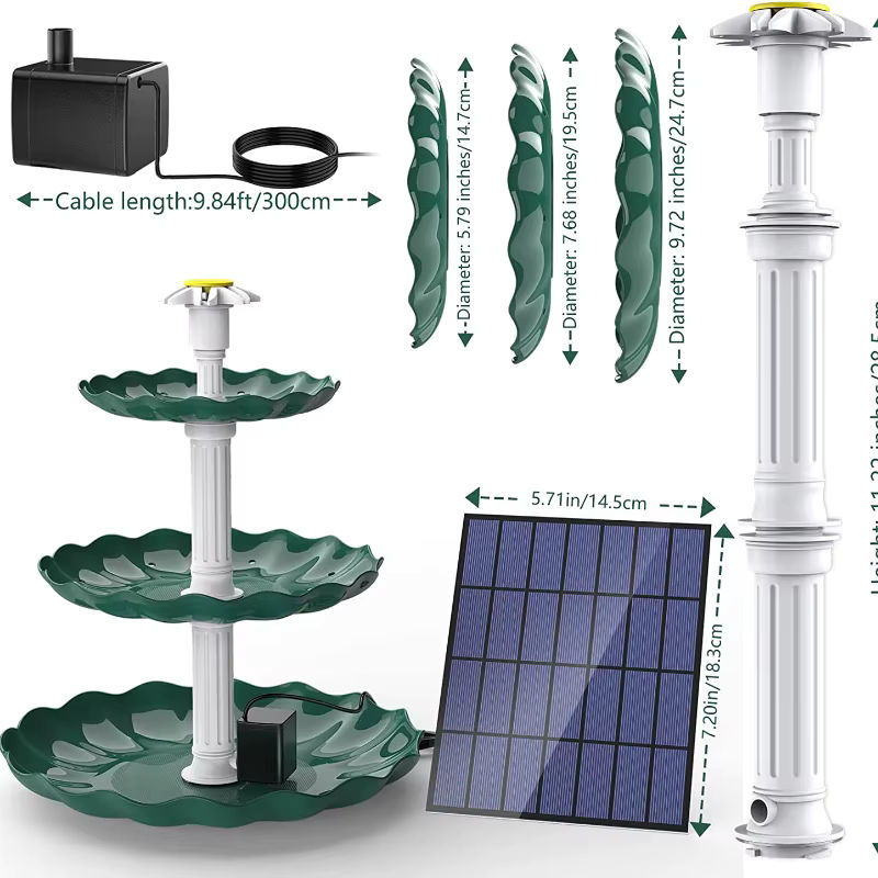 3-stufiges Solar-Vogelbad mit 3W-Solarpumpe als dekorativer Kaskaden-Brunnen für deinen Garten in Blue Sky und Türkis - Bild 3