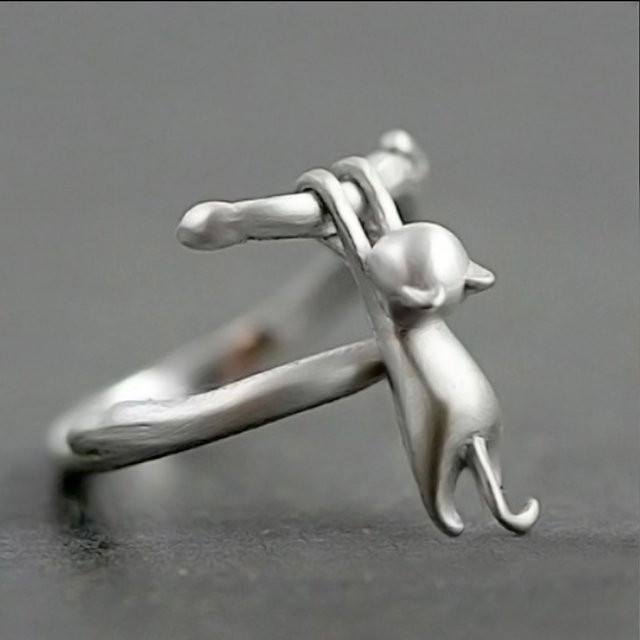 Huitan Fingerring, Katzenform, Silber, Damen - Bild 1