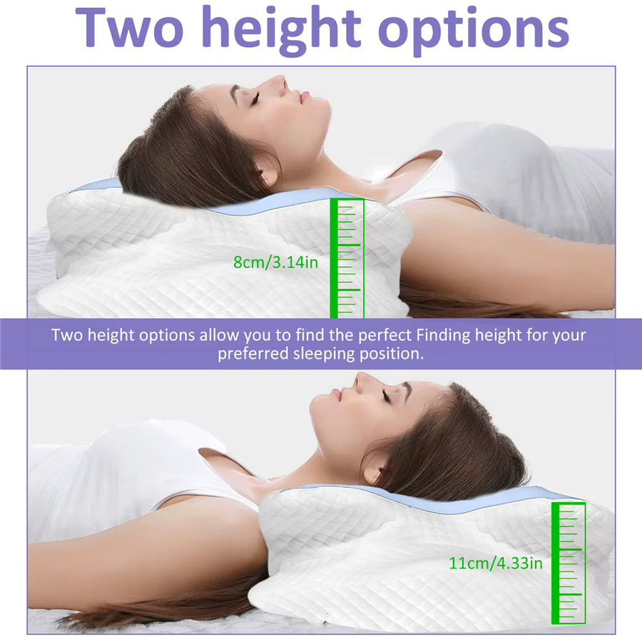 HGTUGO Ergonomisches Nackenkissen aus Memory-Schaum mit Eisseiden-Bezug in Blau zur Unterstützung von Nacken und Schultern für Rücken- und Seitenschläfer - Bild 4