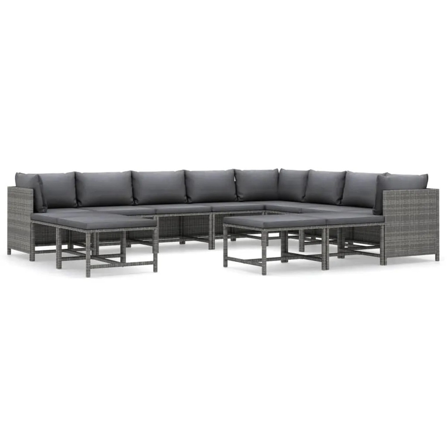 vidaXL 12-tlg Garten-Lounge-Set Modell 4 aus Poly Rattan mit Kissen in Grau und Anthrazit - Bild 2
