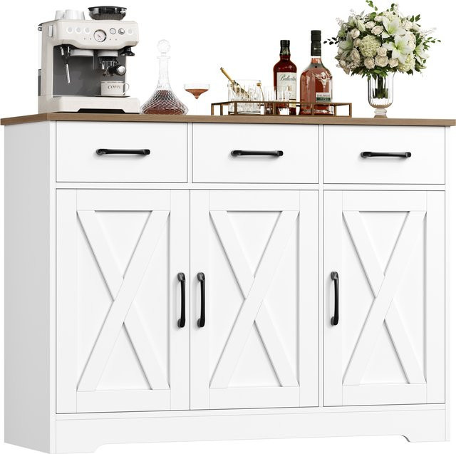 Getone Sideboard Küchenschrank mit 3 Schubladen und 3 Türen in Holzoptik für Küche, Esszimmer oder Wohnzimmer - Bild 1